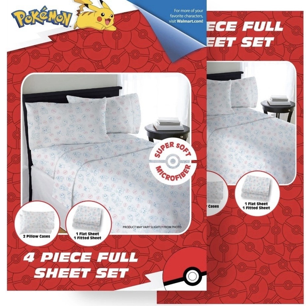 Pokemon‎ Pikachu 4-Piece FULL Size Microfiber Sheet Set (Ages 3+) NWT